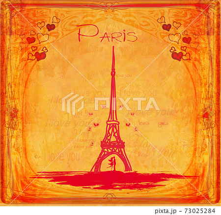 Romantic couple in Paris - abstract vintage card 73025284