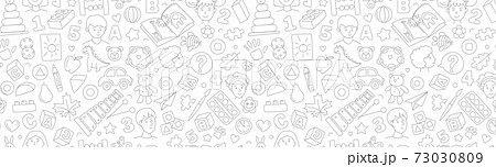 Preschool kindergarten Educational toys doodle line vector illustration seamless pattern. 73030809