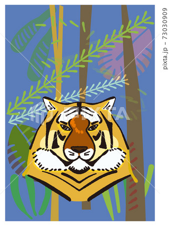 虎の正面顔 年賀状素材 はがきサイズ イラスト のイラスト素材