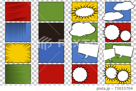 漫画のテンプレート 効果や背景 吹き出しつきのセットのイラスト素材