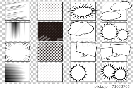 漫画のテンプレート、効果や背景、吹き出しつきのセット 73033705