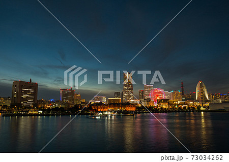 Cityscape of Minato Mirai in Yokohama City, Kanagawa Prefecture, Japan with harbor  73034262