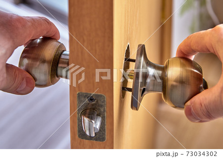 Fixing the loose doorknob or door handle. Fixing the loose doorknob or door handle. 73034302