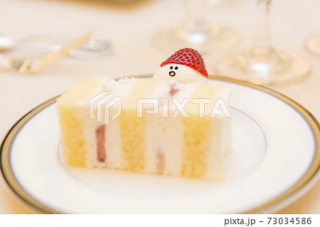 いちごショートケーキと可愛い小人の写真素材
