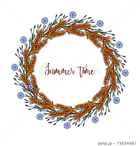 Floral frame with summer flowers and leaves 73034987