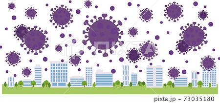 イラスト素材 緊急事態宣言の都市・町 ウイルス ベクターの ...