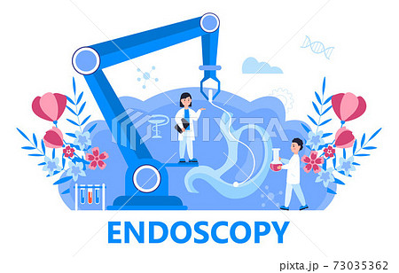 Endoscopy healthcare technology concept vector. Tiny doctors research stomach. Gastroenterology illustration for medical blog website 73035362
