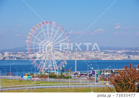 兵庫県　淡路ハイウェイオアシスから見た神戸方面の景色 73035477