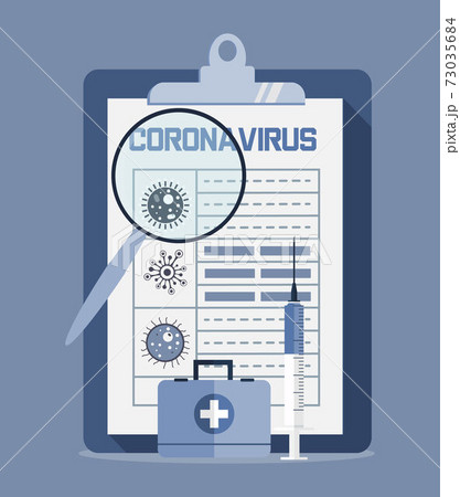 Coronavirus concept vector. Syringe with vaccine, medical bag, vaccination calendar. Health care vector illustration for website 73035684