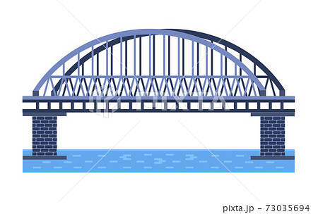 Bridge vector illustration. City architecture element with cables, freeway and bridge-construction across the river with carriageway isolated and lanterns on colourful landscape Bridge vector illustration. City architecture element with cables, freeway and bridge-construction across the river with carriageway isolated and lanterns on colourful landscape 73035694