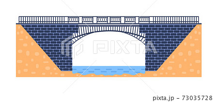 Stone bridge vector. City architecture element and bridge-construction across the river with carriageway isolated and lanterns on colourful landscape 73035728