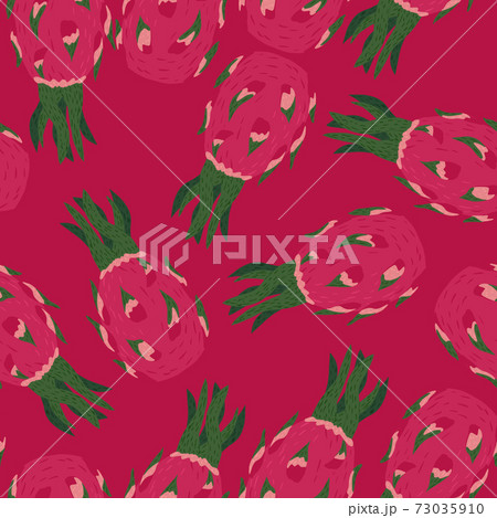 Random seamless pattern with exotic dragon fruit backdrop. Pink colored tropical vitamin food artwork. Random seamless pattern with exotic dragon fruit backdrop. Pink colored tropical vitamin food artwork. 73035910