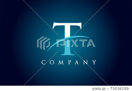 T alphabet letter logo icon for company in blue and white colour. Simple swoosh design for corporate and business 73036289