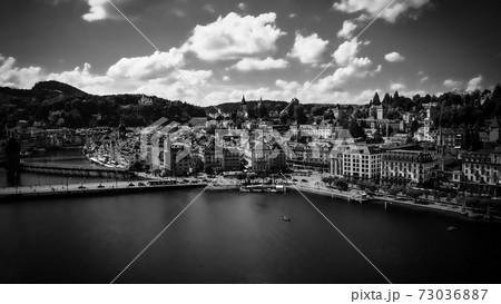 Lake Lucerne in Switzerland also called Vierwaldstaetter See in in black and white Lake Lucerne in Switzerland also called Vierwaldstaetter See in in black and white 73036887