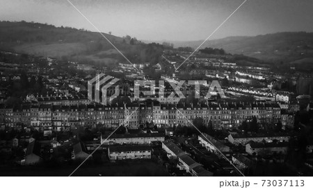 City of Bath England in the evening - aerial view in black and white City of Bath England in the evening - aerial view in black and white 73037113