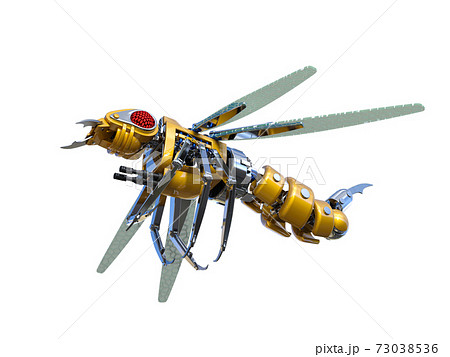 Mechanical wasp robot isolated on the white background. High resolution clip art for developing futuristic scenes. 3d rendering, 3d illustrations. 73038536