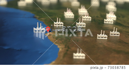 Factory icons near Luanda city on the map, industrial production related 3D rendering 73038785