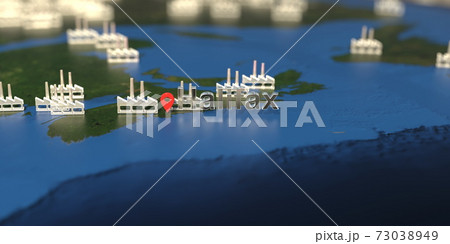 Factory icons near Halifax city on the map, industrial production related 3D rendering 73038949