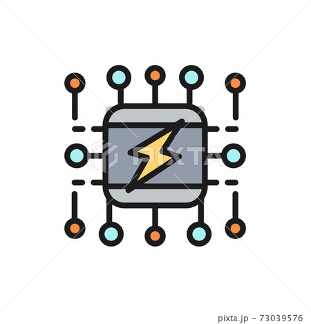 Power supply system, smart electricity system scheme flat color line icon. Power supply system, smart electricity system scheme flat color line icon. 73039576