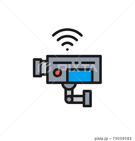 Vector security camera, surveillance, CCTV flat color line icon. 73039583
