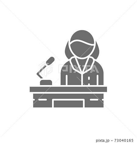 Orator, woman behind the podium, female politician grey icon. 73040165