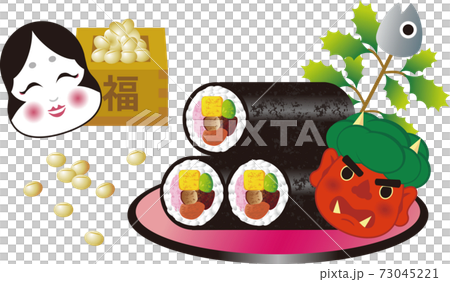 春 2月 節分 豆まき お多福 鬼 イラスト素材セット 春 2月 節分 豆まき お多福 鬼 イラスト素材セット 73045221