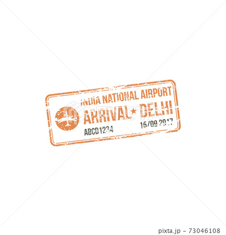 Official visa stamp India Delhi airport isolated 73046108