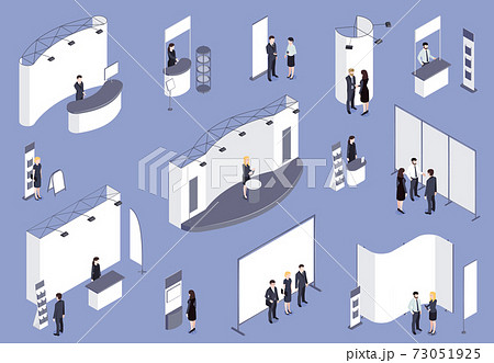Expo Stand With People Isometric Set 73051925