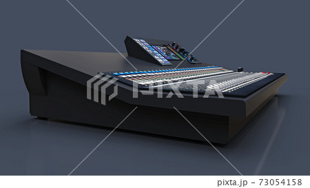 Medium-sized grey mixing console for Studio work and live performances on a gray background. 3d rendering. 73054158