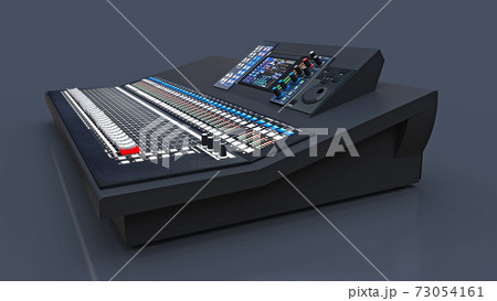 Medium-sized grey mixing console for Studio work and live performances on a gray background. 3d rendering. 73054161