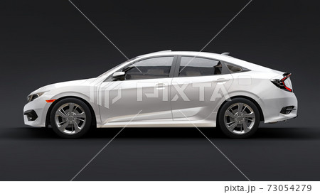 White mid-size urban family sedan on a black uniform background. 3d rendering. 73054279