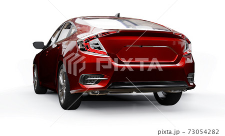 Red mid-size urban family sedan on a white uniform background. 3d rendering. 73054282