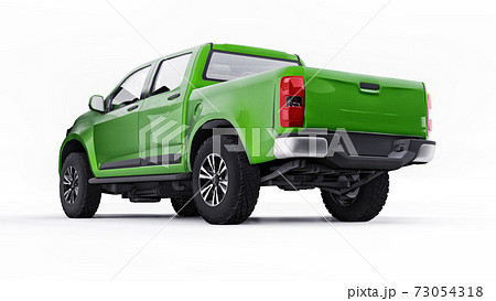 Green pickup car on a white background. 3d rendering. Green pickup car on a white background. 3d rendering. 73054318