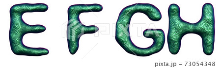Letter set E, F, G, H made of realistic 3d render natural green snake skin texture. Letter set E, F, G, H made of realistic 3d render natural green snake skin texture. 73054348