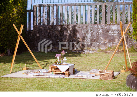 Space made with wedding decoration outdoors 73055278