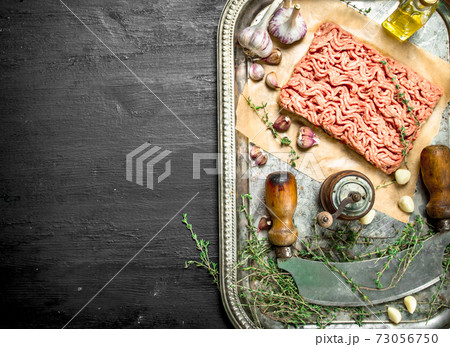 Fresh minced meat with garlic and spicy herb. Fresh minced meat with garlic and spicy herb. 73056750
