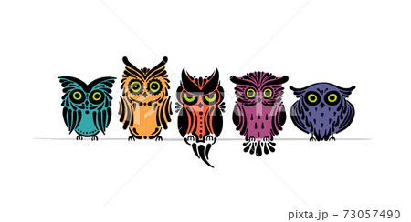 Cute owls family. Colorful style for your design Cute owls family. Colorful style for your design 73057490
