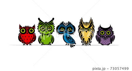 Cute owls family. Colorful style for your design 73057499
