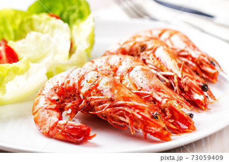 Grilled Prawns with salad. High quality photo 73059409