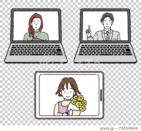 ノートパソコンでのリモートワークのイラスト素材 73059844