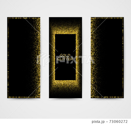 Vertical Black and Gold Banners Set, Greeting Card Design. Golden Dust. Vector Illustration. Poster Invitation Template. Gold glitter 73060272