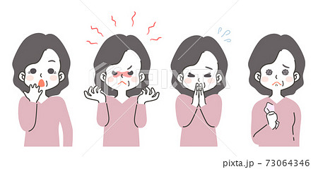中年女性の表情 セット 驚き 怒り お願い ごめん 感動のイラスト素材