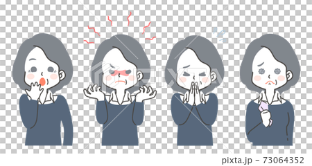 中年女性の表情 セット - 驚き、怒り、お願い、ごめん、感動 中年女性の表情 セット - 驚き、怒り、お願い、ごめん、感動 73064352