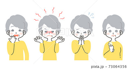 シニア女性の表情 セット 驚き 怒り お願い ごめん 感動のイラスト素材