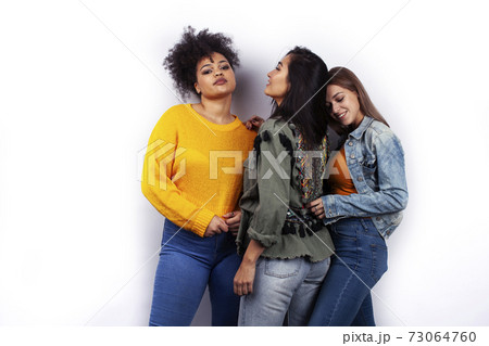 diverse nation girls group, teenage friends company cheerful having fun, happy smiling, cute posing isolated on white background, lifestyle people concept diverse nation girls group, teenage friends company cheerful having fun, happy smiling, cute posing isolated on white background, lifestyle people concept 73064760