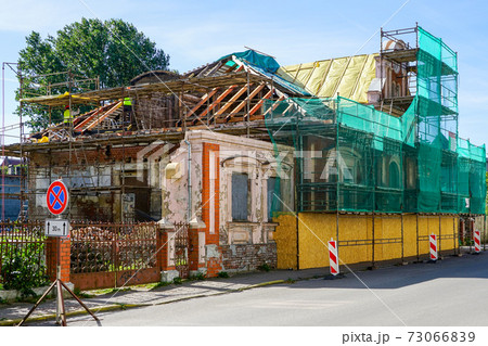 reconstruction of an old house, replacement of roof wooden structures reconstruction of an old house, replacement of roof wooden structures 73066839