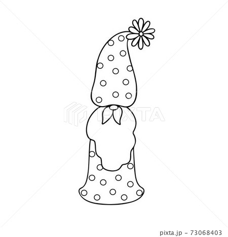 Cute outline gnome little fancy creature for St Valentine simple vector illustration, flat design for love, emotions holiday greeting cards, invitations, banners, romantic fairy tale creature 73068403