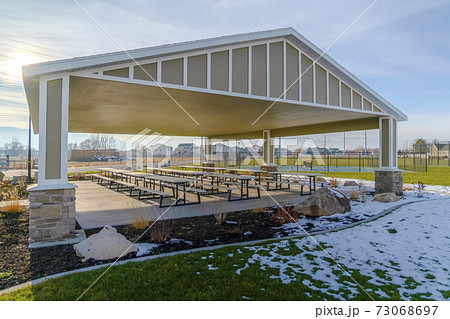 Picnic area in Eagle Mountain Utah during winter 73068697