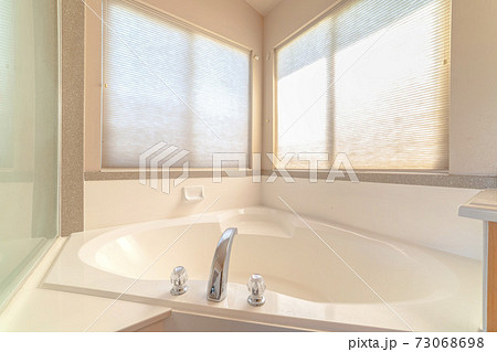 Luxurious bath tub with bright, warm window light 73068698