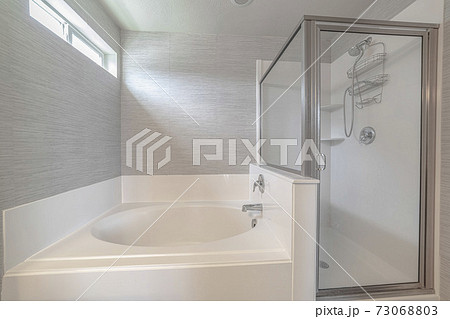 Contemporary bathroom and shower home interior in white Contemporary bathroom and shower home interior in white 73068803